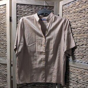 Stylish Checkered V-neck Button Down Blouse in Brown/Caramel/Beige Tones